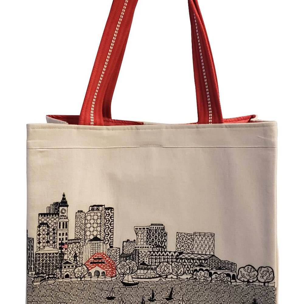 Boston Skyline Embroidered Tote bag